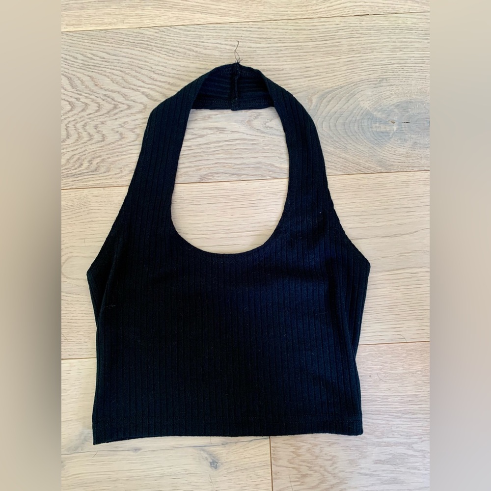 FOREVER 21-Black ribbed halter top, Size:S